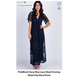 PinkBlush maternity maxi dress women’s medium l navy blue lace mesh overlay